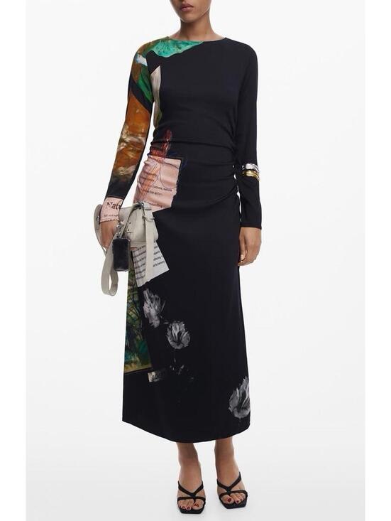 Desigual Dresses & Skirts - New Desigual Mix Print Long Sleeve Midi Dress In Black Size S $169